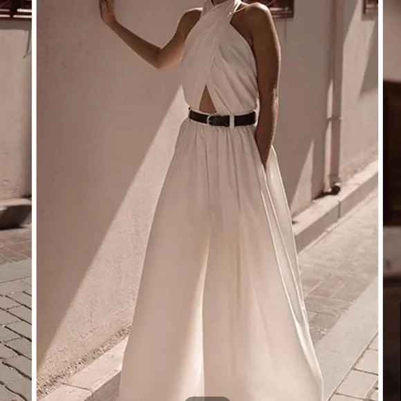 Criss Cross Halter Backless Jumpsuit Without Belt - Picture 1 of 4